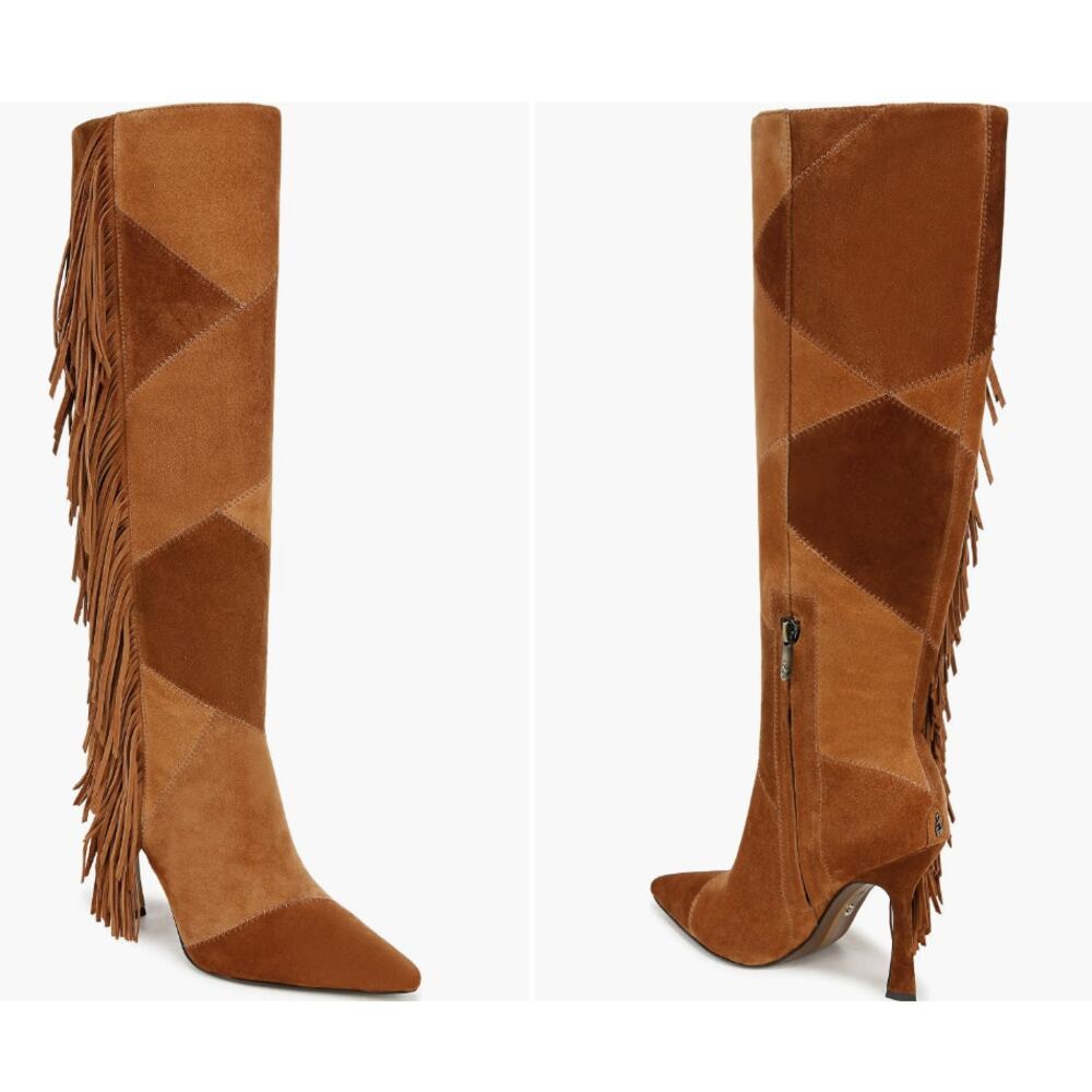 Sam Edelman Cognac Brown Patchwork Suede Leather … - image 1